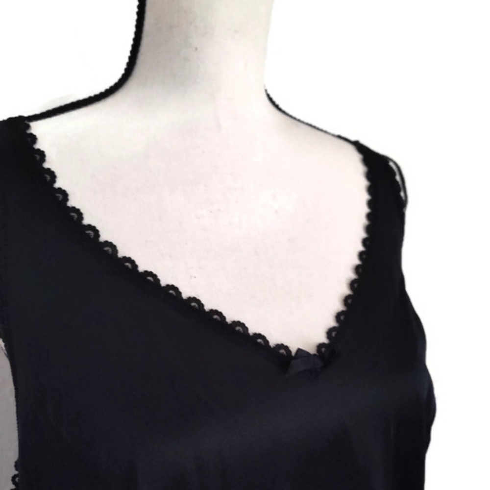 Vintage Black Slip Dress Lingere Sears Trimming - Picture 3 of 4